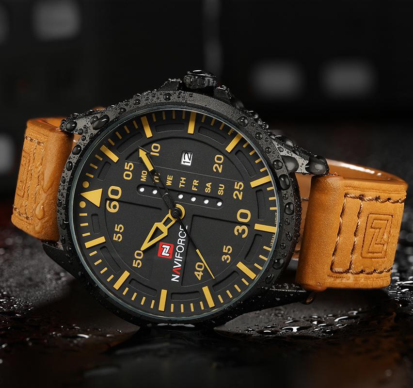 NAVIFORCE Tactical Military Quartz Watch: Leather Strap, Luminous Hands, and Date Function