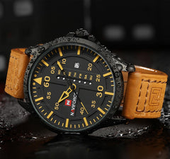 NAVIFORCE Tactical Military Quartz Watch: Leather Strap, Luminous Hands, and Date Function
