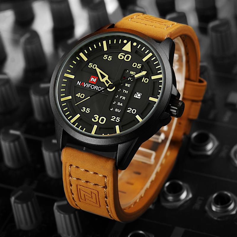 NAVIFORCE Tactical Military Quartz Watch: Leather Strap, Luminous Hands, and Date Function