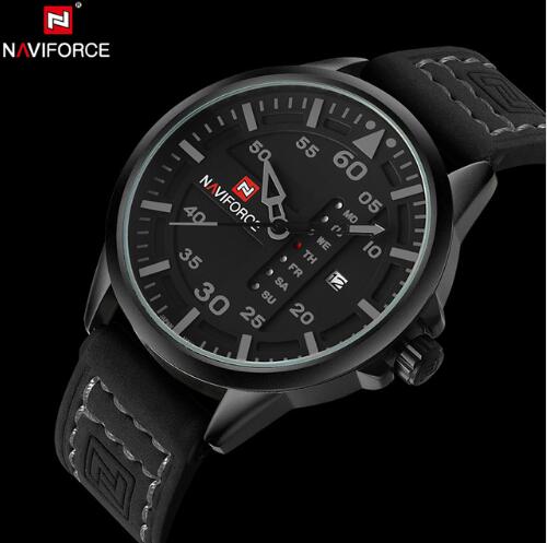 NAVIFORCE Tactical Military Quartz Watch: Leather Strap, Luminous Hands, and Date Function
