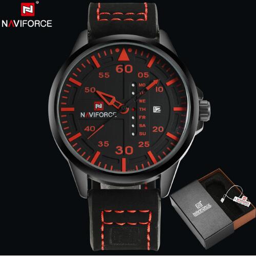 NAVIFORCE Tactical Military Quartz Watch: Leather Strap, Luminous Hands, and Date Function
