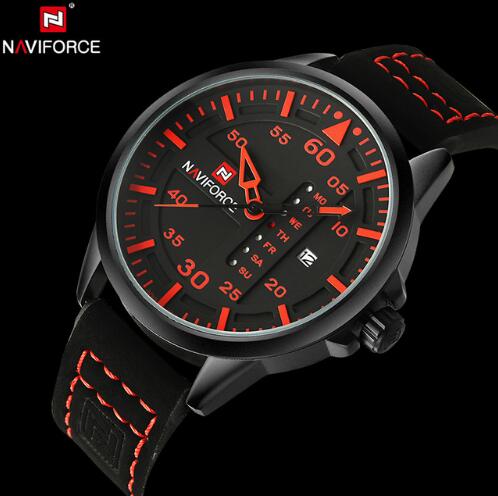 NAVIFORCE Tactical Military Quartz Watch: Leather Strap, Luminous Hands, and Date Function