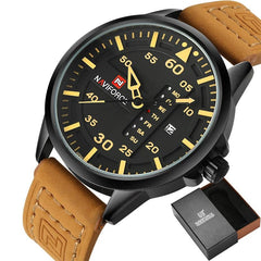 NAVIFORCE Tactical Military Quartz Watch: Leather Strap, Luminous Hands, and Date Function