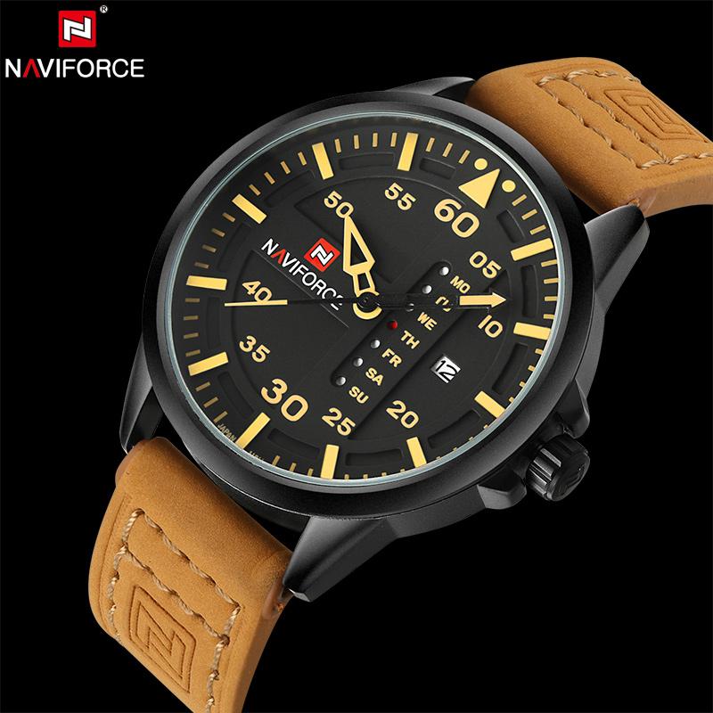 NAVIFORCE Tactical Military Quartz Watch: Leather Strap, Luminous Hands, and Date Function
