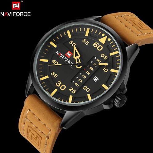 NAVIFORCE Tactical Military Quartz Watch: Leather Strap, Luminous Hands, and Date Function