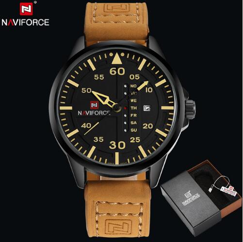 NAVIFORCE Tactical Military Quartz Watch: Leather Strap, Luminous Hands, and Date Function